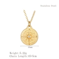 Golden stainless steel compass pendant necklace with 16mm disk and 45cm adjustable chain - LN1780 Star Compass / Gold