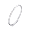 Polished stainless steel bangle with CNC set crystals and pink shell inlay on white background - Steel