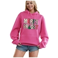 Pink Christmas hoodie for women with Merry and Bright letter print and kangaroo pocket - S / Tops / Pink