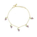 Adjustable golden bracelet featuring five delicate purple grape pendants with green stones - Grape Shape Style (XL00124)