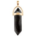 Hexagonal black agate crystal pillar pendant necklace with elegant gold clasp - Gold O-Chain / Black Agate