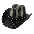 Vintage monochrome American flag straw cowboy hat with metallic star studs decor - 58cm One Size / Black Grey Stripes Black Grey Stars Patchwork