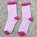 Pink and rose red coral fleece socks with heart pattern for winter sleep and warmth - One Size / Pink And Magenta Color Block