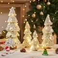 Mini flocked Christmas trees with LED lights and snow effect for holiday tabletop decor - Tower Tree Set 15/20/25/29cm (With 3m Warm Light)