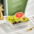 Square transparent snack tray with gold metal trim and textured grid pattern - Square Tray White
