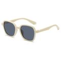 Retro vintage kids square sunglasses with cream frame and protective dark grey lenses - Cream White Frame Gray Lens