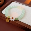 Bow zircon crystal beaded bracelet with green jade beads and gold Fu character pendant - Green-Blessing