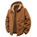 Men's brown sherpa lined fleece jacket with full-zip hoodie and warm winter pockets - M / Tops / Caramel color
