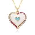 Collier vintage doré avec pendentif cœur en émail bleu et zircons de plusieurs couleurs - Style Double Cœur Blanc et Bleu (E133)