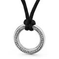 Elegant silver titanium steel circular ring pendant with rhinestones on black velvet rope - Silver Circular Rhinestone Style (KN81888-KC)