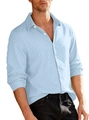 Men's light blue knit shirt with geometric relief texture and white single-breasted buttons - S / Light Blue