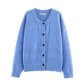 Gilet en maille classique bleu clair pour femme avec col rond et boutons noirs - S / Bleu Ciel