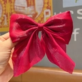 Dark pink oversized sheer mesh bow hair clip with shimmering fabric for women - Wine Red Gauze