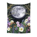 Ins style moon phase tapestry with stars, floral botanical patterns and night sky art - Retro Illustration Moon QY045-5