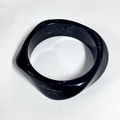 Modern wide resin bangle with black and white ink marble texture and polished finish - Geometric Rhombus / Inner Diameter 65mm / Black Brushed