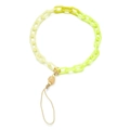 Detail of neon yellow and cream resin chain link with gold ring and orange bead strap - SL1851-Fluorescent Yellow Cream White