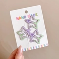 Glittering star-shaped hair clips in purple and green gradient finish on card - 6# Purple Green Set of 3