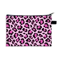 Portable pink leopard print makeup bag with black zipper and small hanging loop - Pink Base Leopard Pattern (02)