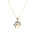 Detailed shot of 18K gold plated tree of life pendant featuring colorful zircon stones - Life Tree Style 3