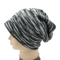 Gorro de punto a rayas con forro polar cálido para hombre y mujer en el invierno - Talla Única Adulto (Elástica) / Gris
