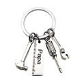 Stainless steel Papa keychain with mini hammer screwdriver and wrench tool charms - Papa / Steel