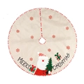 Linen Christmas tree skirt with Santa Claus applique and red Merry Christmas embroidery - 108CM (42 inches) / Santa Claus Style