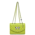 Apple green quilted shoulder bag featuring a silver bow and elegant chain strap - Green