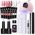 Complete Née Jolie poly nail gel kit with 8 colors, UV lamp, and essential manicure tools - 7 Color Set With Lamp 01