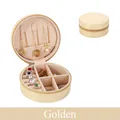 Portable round gold PU leather jewelry box with compartments for rings and necklaces - Gold