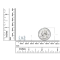 Silver stud earrings featuring three moissanite stones shown with a size scale and coin - White