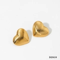 Golden heart stud earrings with vertical striped texture on a clean white background - Gold Stud Earrings (D2810)