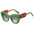 Chic cat-eye sunglasses with green transparent frames and leopard print temples - Green Frame Green Yellow Lens