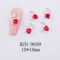 Macro di ciondoli per unghie a cuore rosso 10x10mm con cristalli scintillanti in lega - 9699