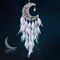 Pink crystal tree of life moon dreamcatcher with purple and light green feathers - Ice Moon Firefly - Purple