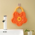 Orange floral coral fleece hand towel with red Fu character embroidery and cat hook - Orange - Blessing Embroidery