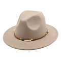 Klassieke beige wollen gleufhoed met bohemien kralenband voor heren en dames - M (56-58cm) / Lichtvioletgrijs