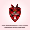 Detail of buffalo plaid dog bandana with Merry Christmas print and Santa Claus - Red Buffalo Plaid Santa