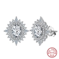 S925 sterling silver halo stud earrings with oval-cut emerald green gemstone - Sunflower Oval-Silver