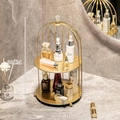 Double-layer golden metal birdcage makeup organizer stand, 36cm height for skincare - Double Layer / Gold