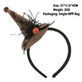 Halloween headband with brown witch hat featuring a smiling orange pumpkin and bell - Coffee