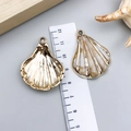 Golden acrylic conch pendant with light brown marble pattern for DIY jewelry making - Electroplated Gold Cream Acrylic Conch 38x30x7mm (23618)