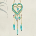 Blue heart-shaped crystal suncatcher with butterfly pendants and faceted beads decor - Lake Blue Beads + Blue Butterfly + Lake Blue Crystal
