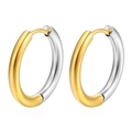 Two-tone silver and gold stainless steel hoop earrings with a sleek polished finish - 18K Gold / Smooth Gold-Silver Tone