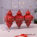 Set of 3 red cone Christmas ornaments with gold glitter stripes in transparent box - 3 Piece Set / Red Tapered Large