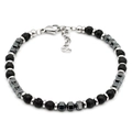 Mens lava stone beaded bracelet with silver cube accents and lobster clasp - Lava Stone Style (B085)