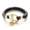 Herren Armband aus zweilagigem schwarzem Leder mit goldenem Schweinenasen-Verschluss - Gold (KB147964-KLHQ)