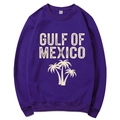 Deep purple Gulf of Mexico beach hoodie in soft knit fabric with palm tree print - Purple