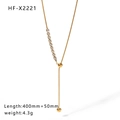 Gold snake chain necklace featuring 3mm zircon bar with adjustable slider bead length - Bar Row Zircon Sliding Bead Style (HF-X2221)