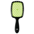 Portable vented hairbrush in black and green with ergonomic handle and soft bristles - Black Handle - Grass Green