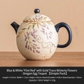 Blue and white ceramic teapot with hand-painted wisteria and gold gilding, 145ml capacity - Dragon Egg Teapot [Simple Pack]